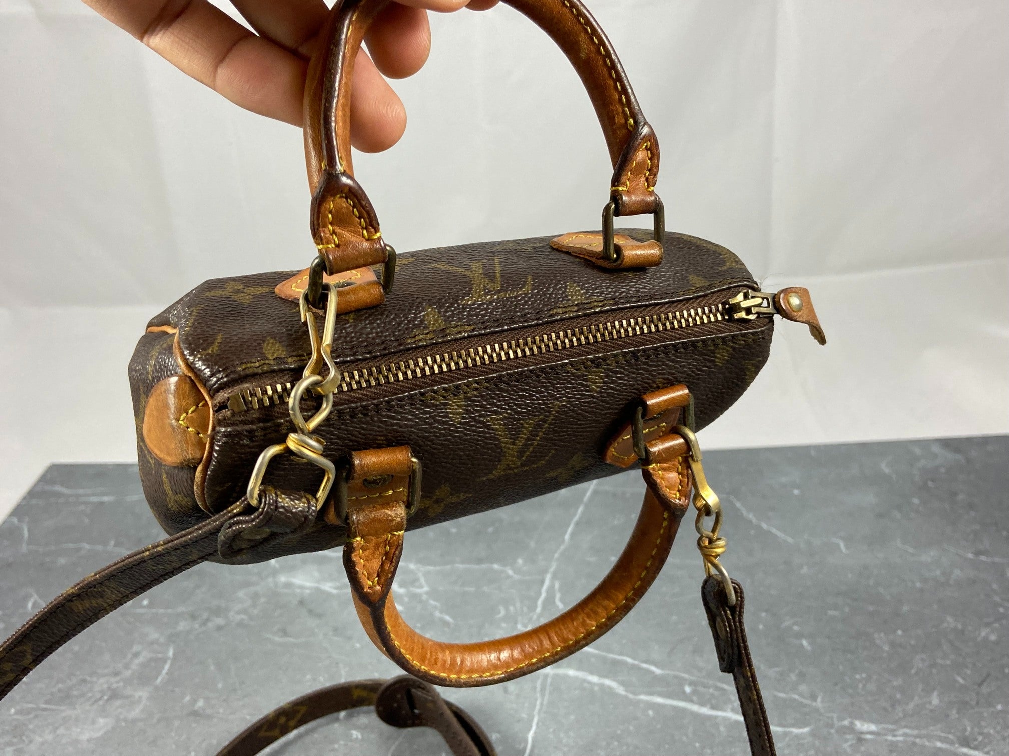 Louis Vuitton Mini Speedy Crossbody Bag Monogram Canvas