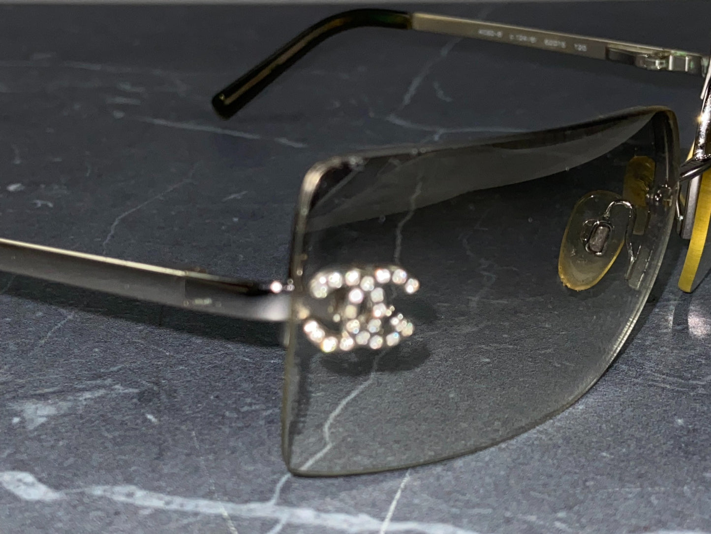 Chanel 4092-B Rimless Crystal CC Shades Silver Tone