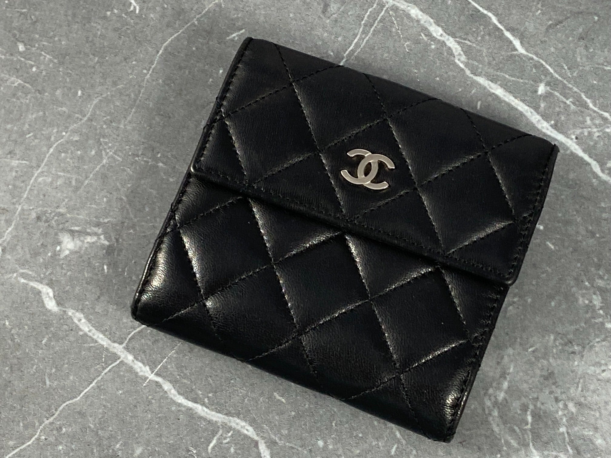 Chanel CC Matelasse Compact Wallet Black Quilted Leather