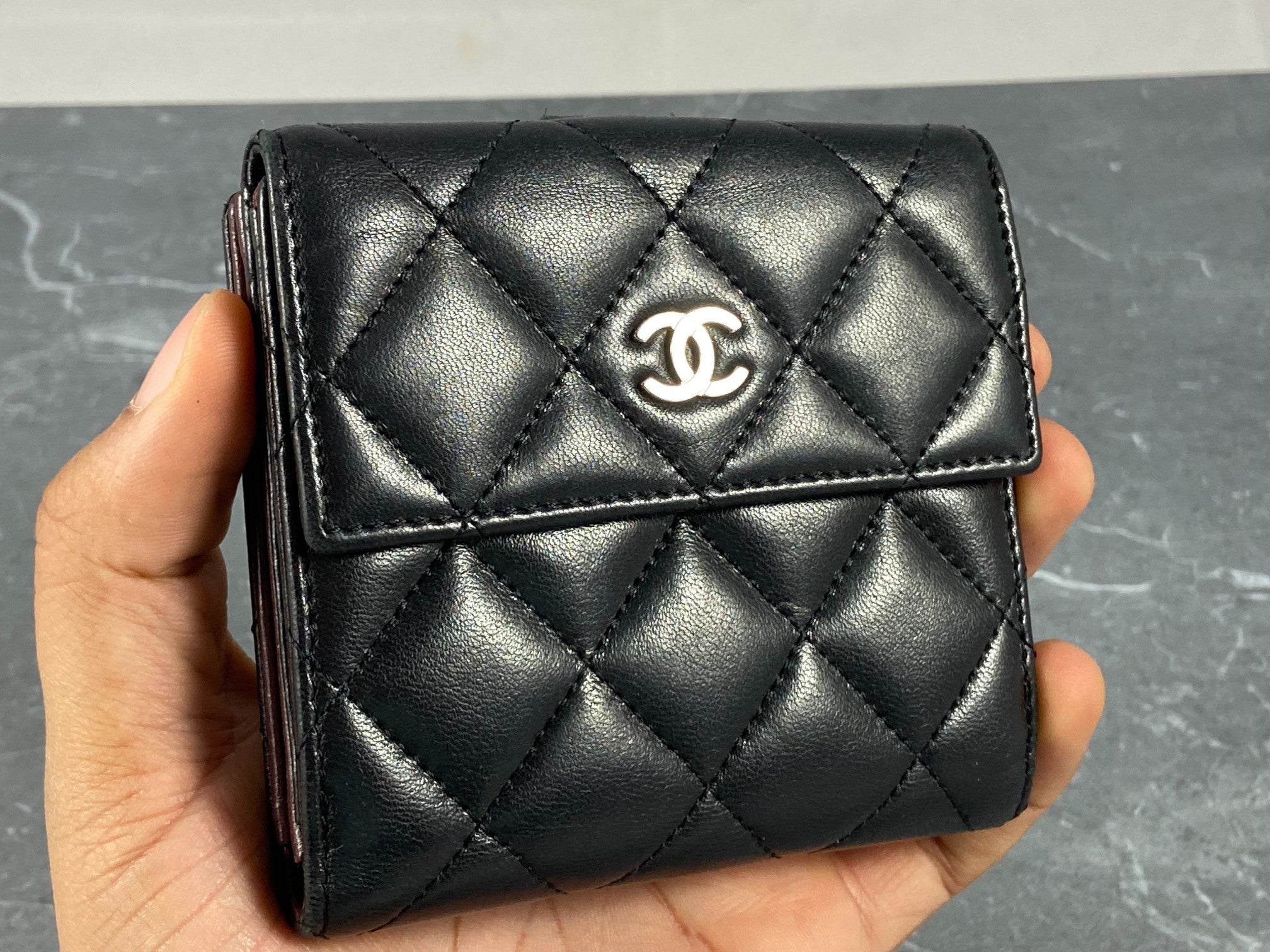 Chanel CC Matelasse Compact Wallet Black Quilted Leather