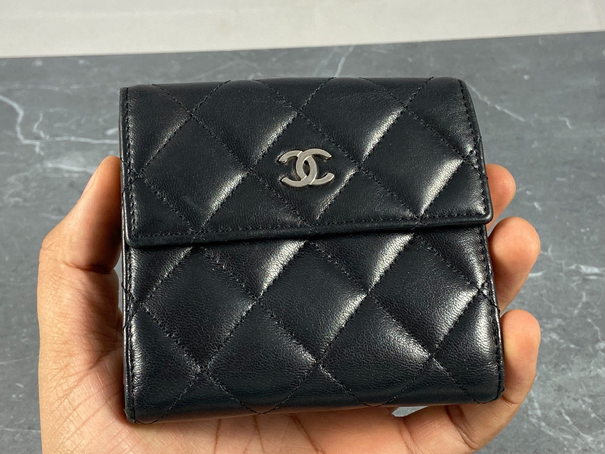 Chanel CC Matelasse Compact Wallet Black Quilted Leather