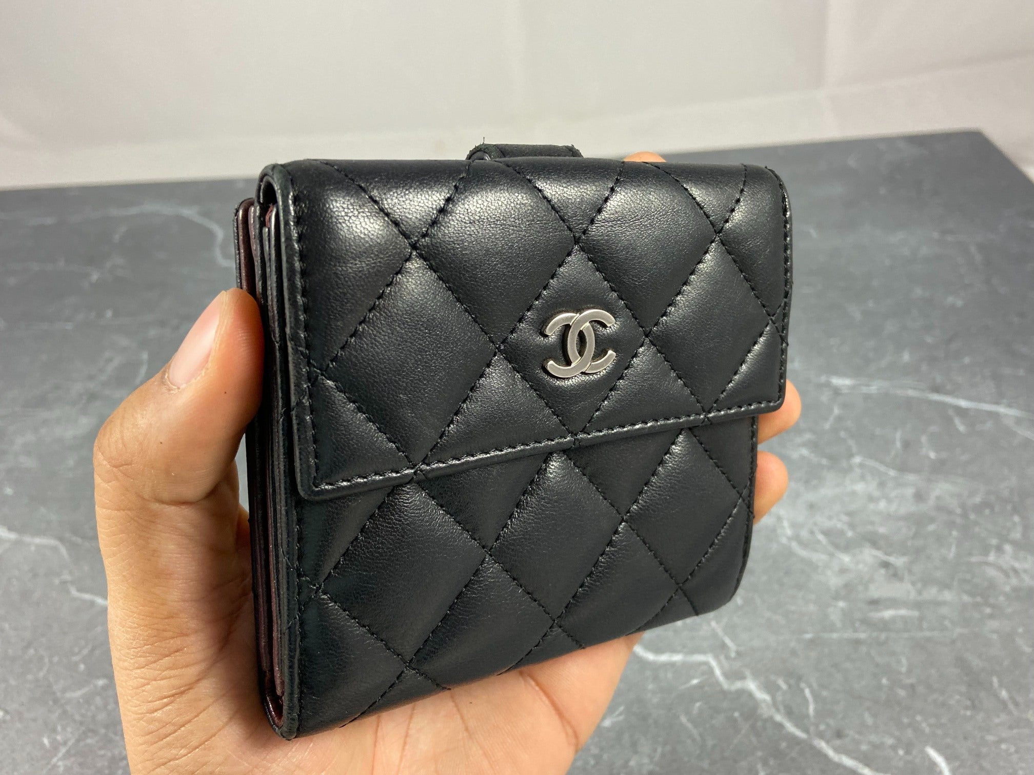 Chanel CC Matelasse Compact Wallet Black Quilted Leather