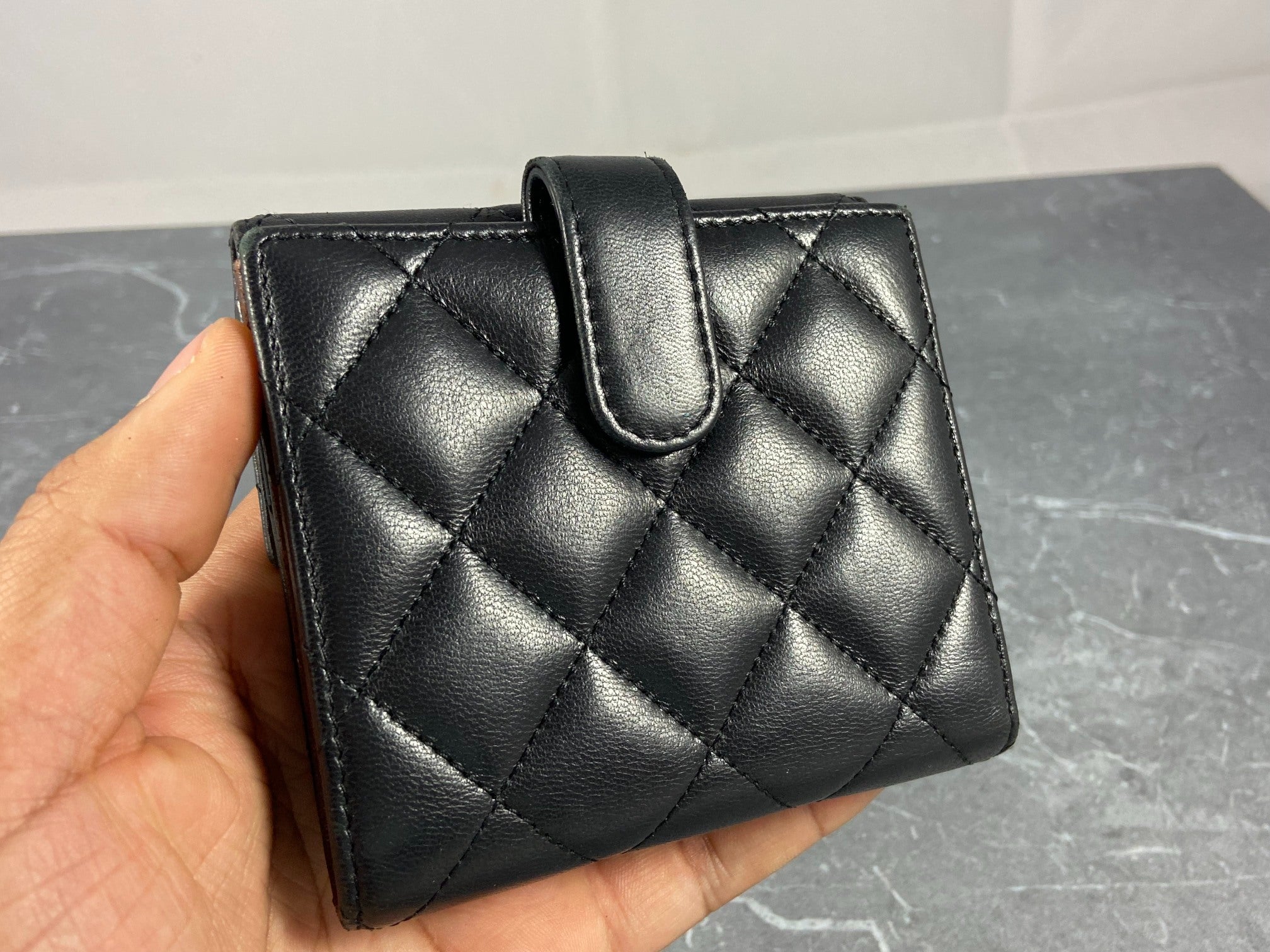 Chanel CC Matelasse Compact Wallet Black Quilted Leather