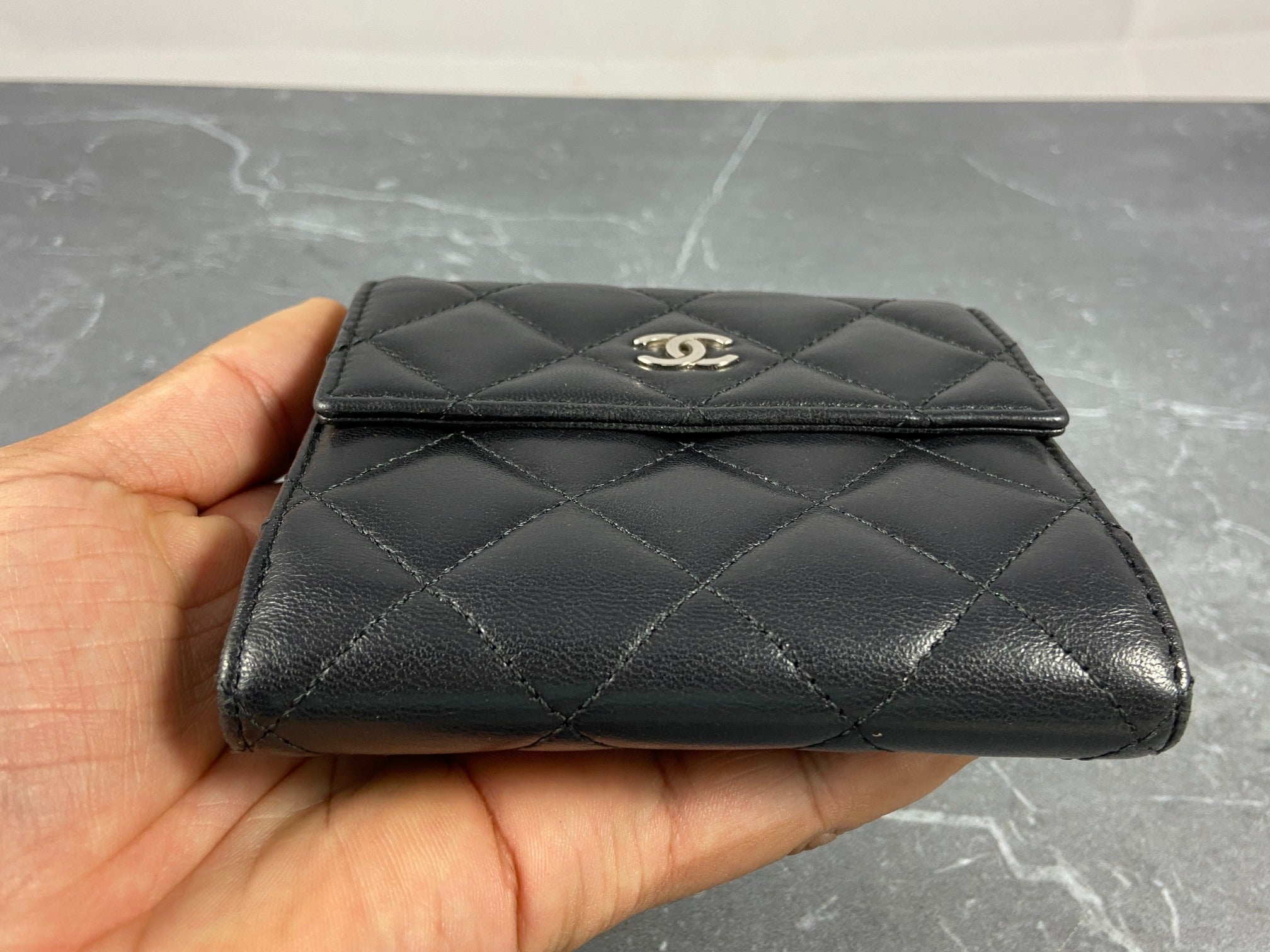 Chanel CC Matelasse Compact Wallet Black Quilted Leather