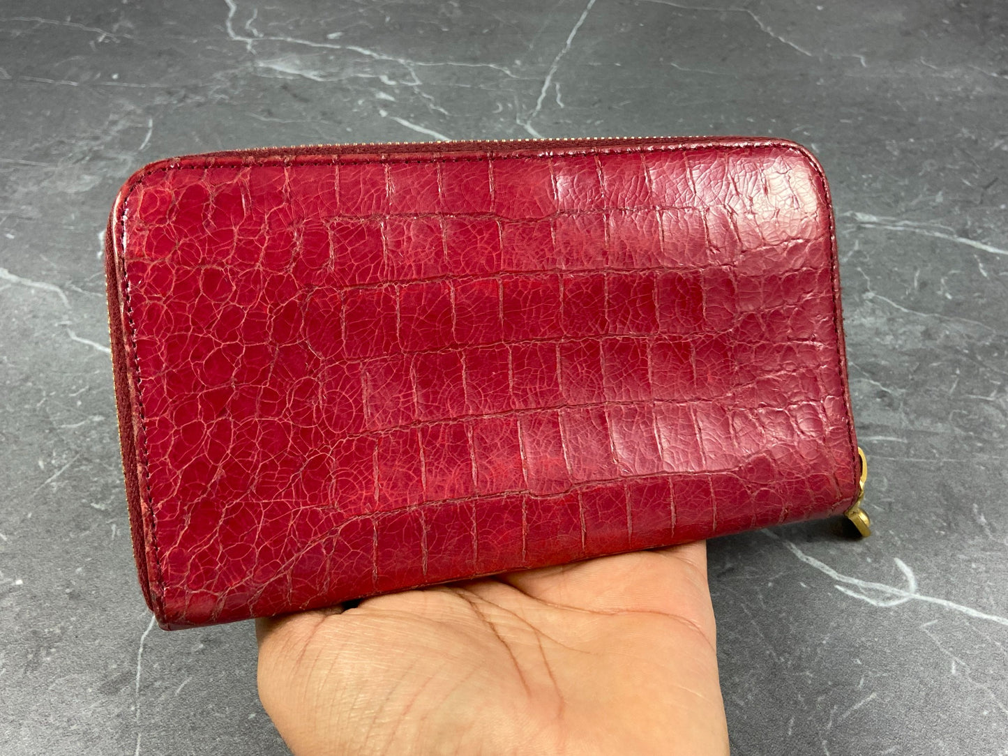 Miu Miu Long Zippy Wallet Pink Crocodile Pattern