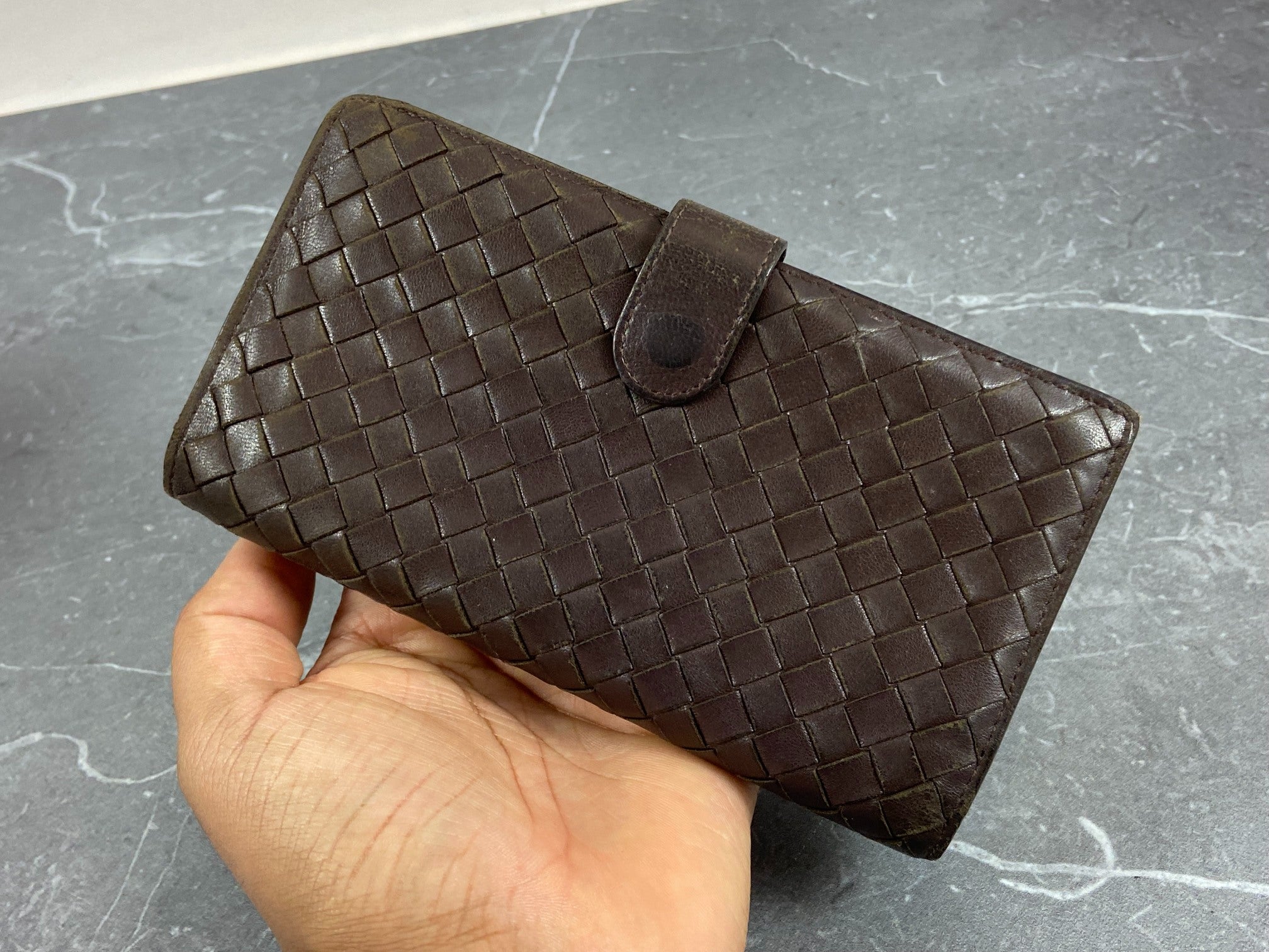 Bottega Veneta Woven Leather Long Wallet Brown