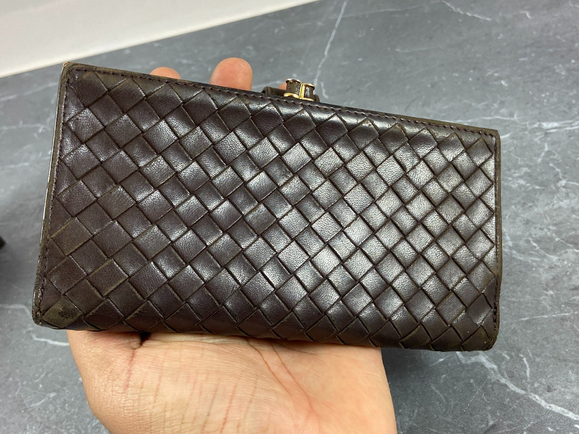 Bottega Veneta Woven Leather Long Wallet Brown