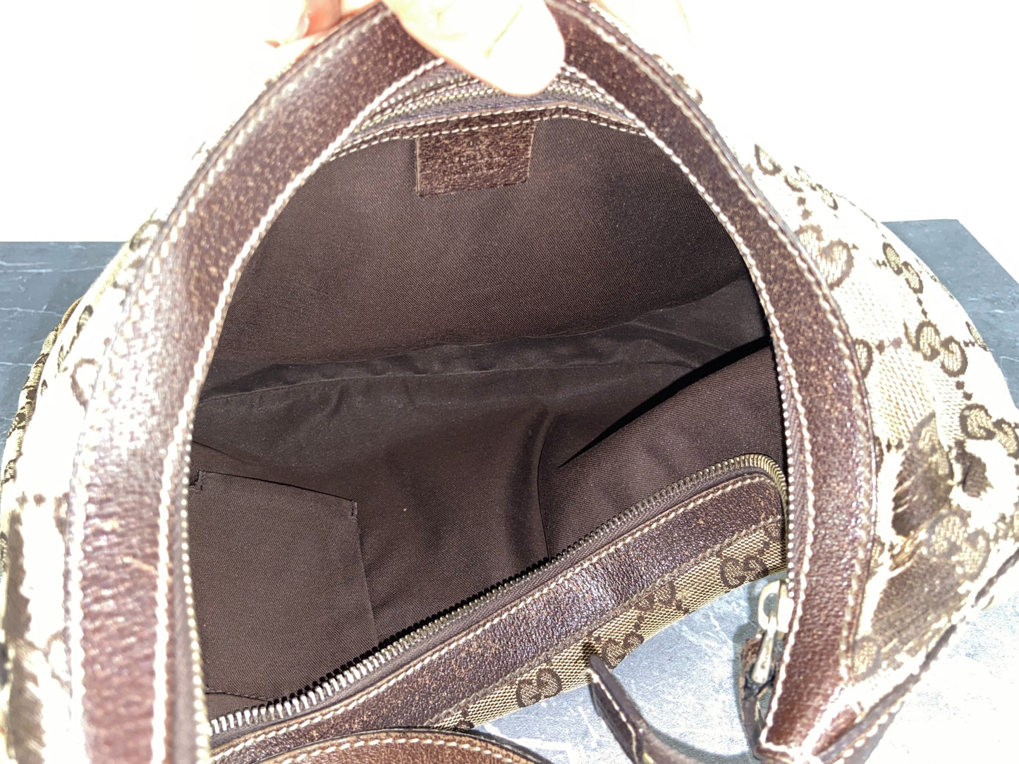 Gucci Hobo Bag Beige GG Monogram + Brown Leather