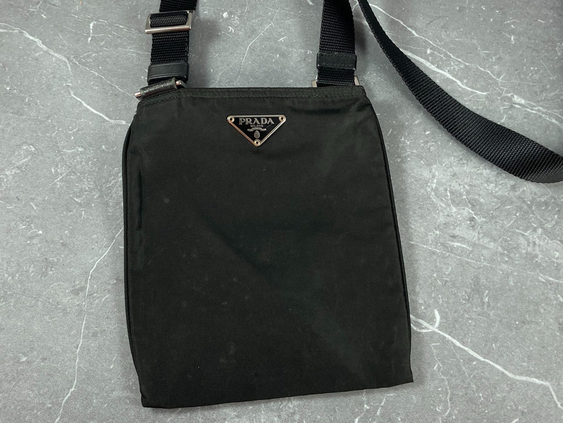 Prada Black Tessuto Nylon Flat Mini Crossbody Bag