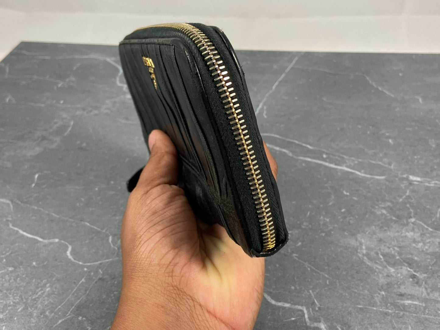 Prada Nappa Gauffre Long Zippy Wallet Black Leather