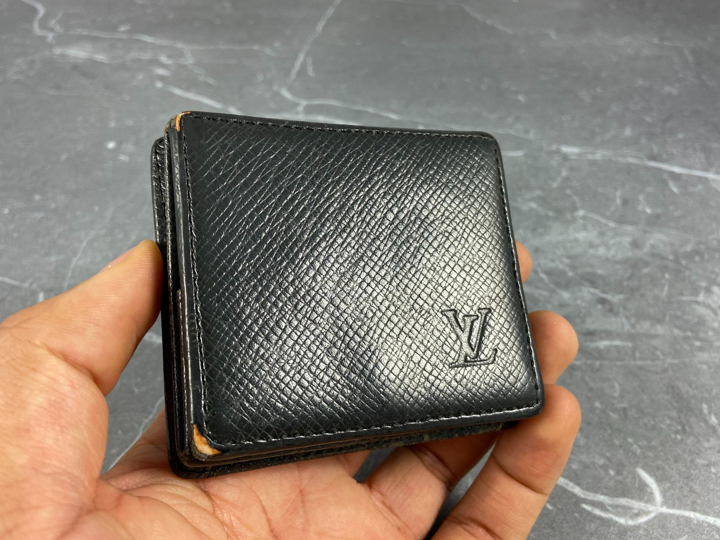 Louis Vuitton Coin Purse Black Taiga Leather