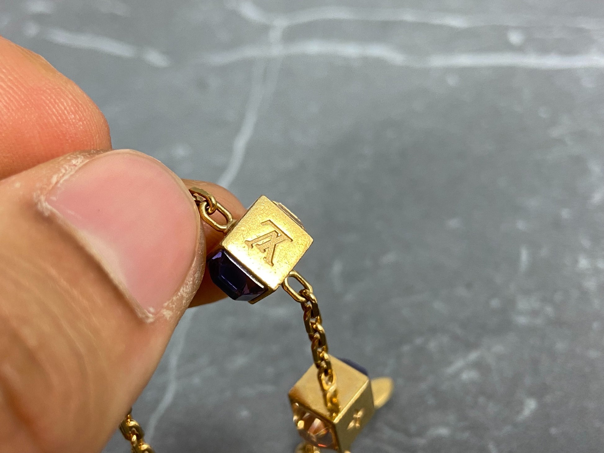 M65209 Auth Louis Vuitton Gamble Gold Tone Swarovski Cube Chain Bracelet  #0206