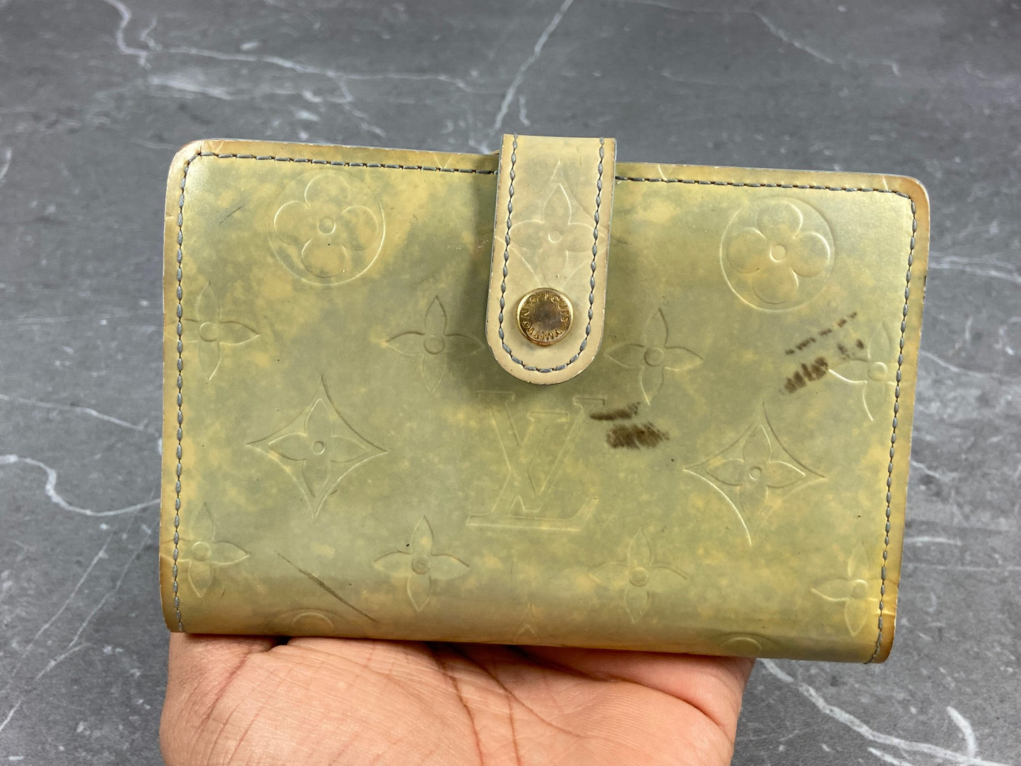 Louis Vuitton French Compact Wallet Green Vernis Leather