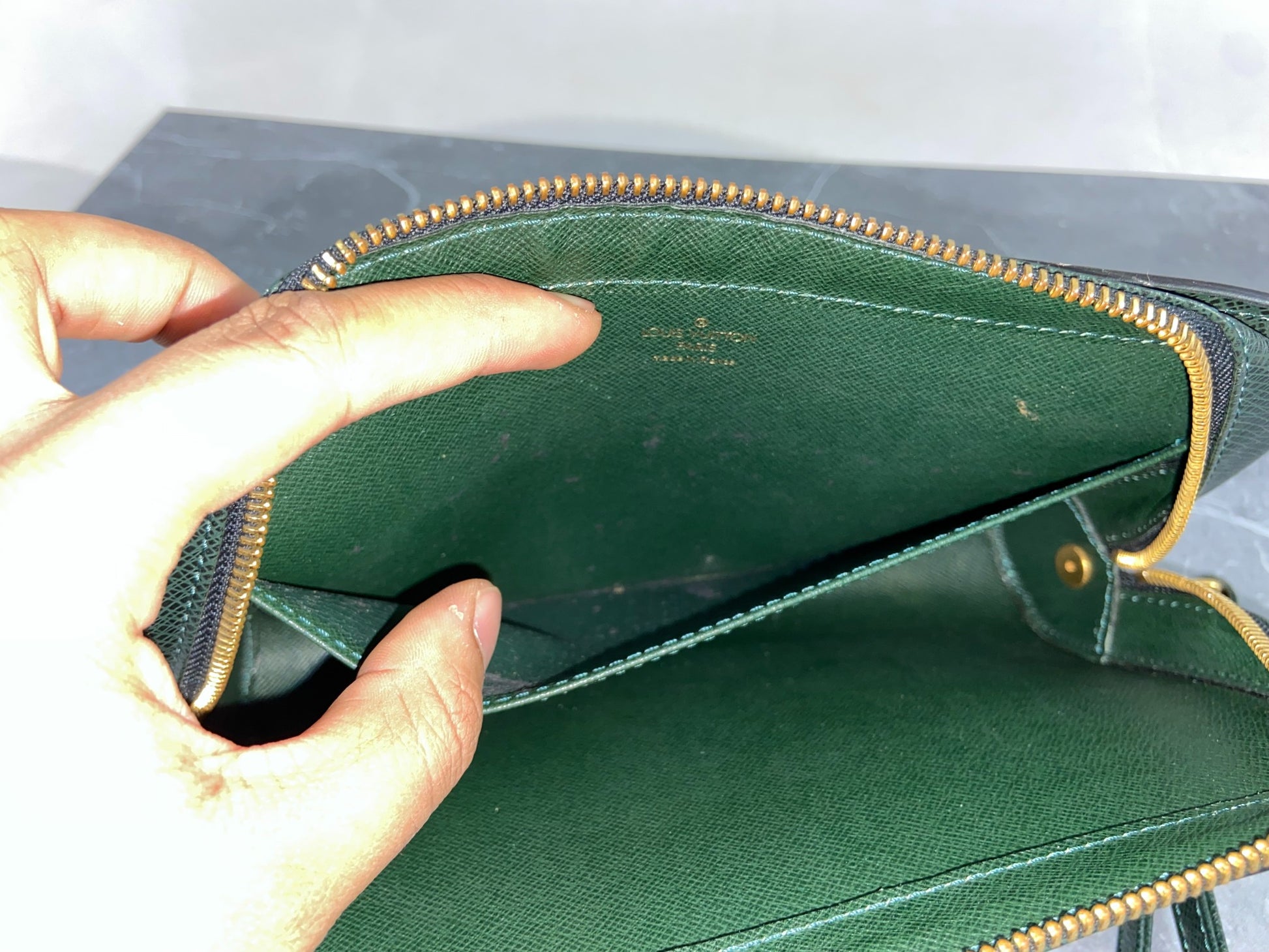 Louis Vuitton M30182 Ardoise/ Green Taiga Leather Pochette Baikal Clutch Bag  - The Attic Place